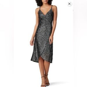 Cupcakes & Cashmere “Joelle” Black Sequin Cocktail Midi Dress Glamorous Sz XS